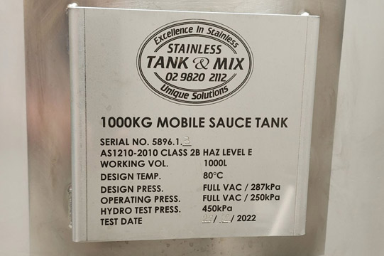 1000 kg mobile sauce tank